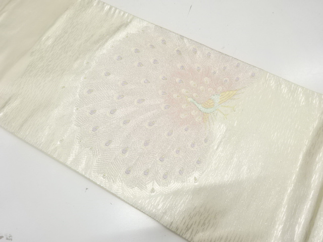 JAPANESE KIMONO / ANTIQUE FUKURO OBI / SILK / WOVEN PEACOCK